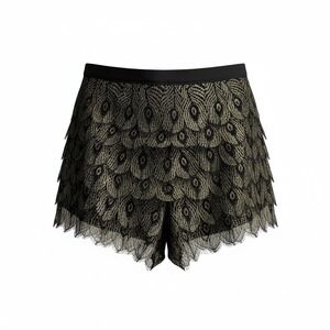 NWT Haute Hippie Womens Black Gold Peacock‎ Lace Scalloped Party Skort Size S